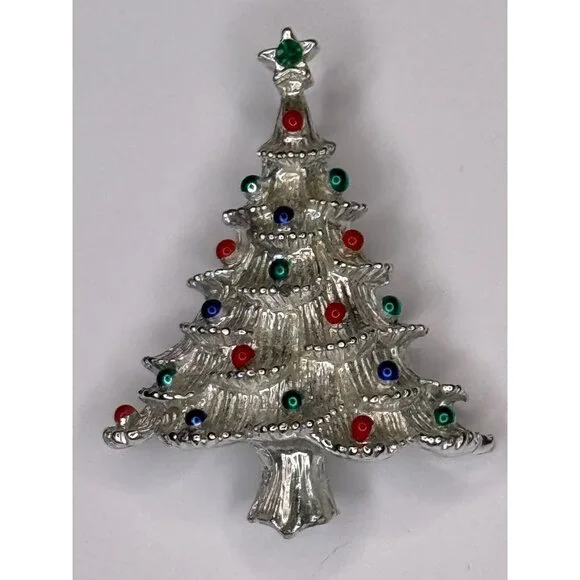 Gerrys Christmas Tree Pin Brooch Holiday Silver-Tone Rhinestone Star Top Vintage - Picture 6 of 6
